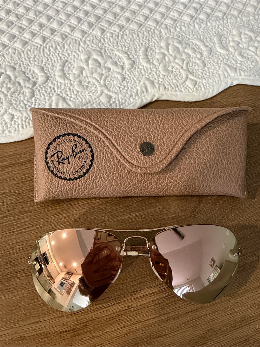 Ray-Ban Women’s Aviator Sunglasses - Rose Gold Frame with Pink Mirror Lenses